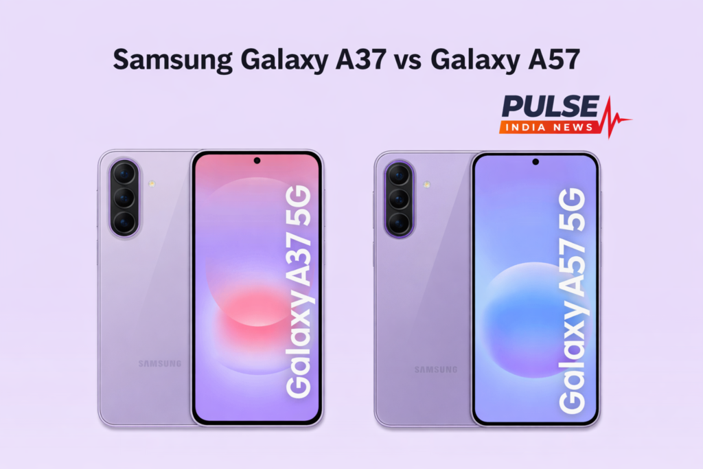 Samsung Galaxy A57 5G vs Galaxy A37 5G: Which New Samsung Phone Should You Buy in India Samsung Galaxy A37 5G vs Galaxy A57 5G side by side comparison showing design and display differences