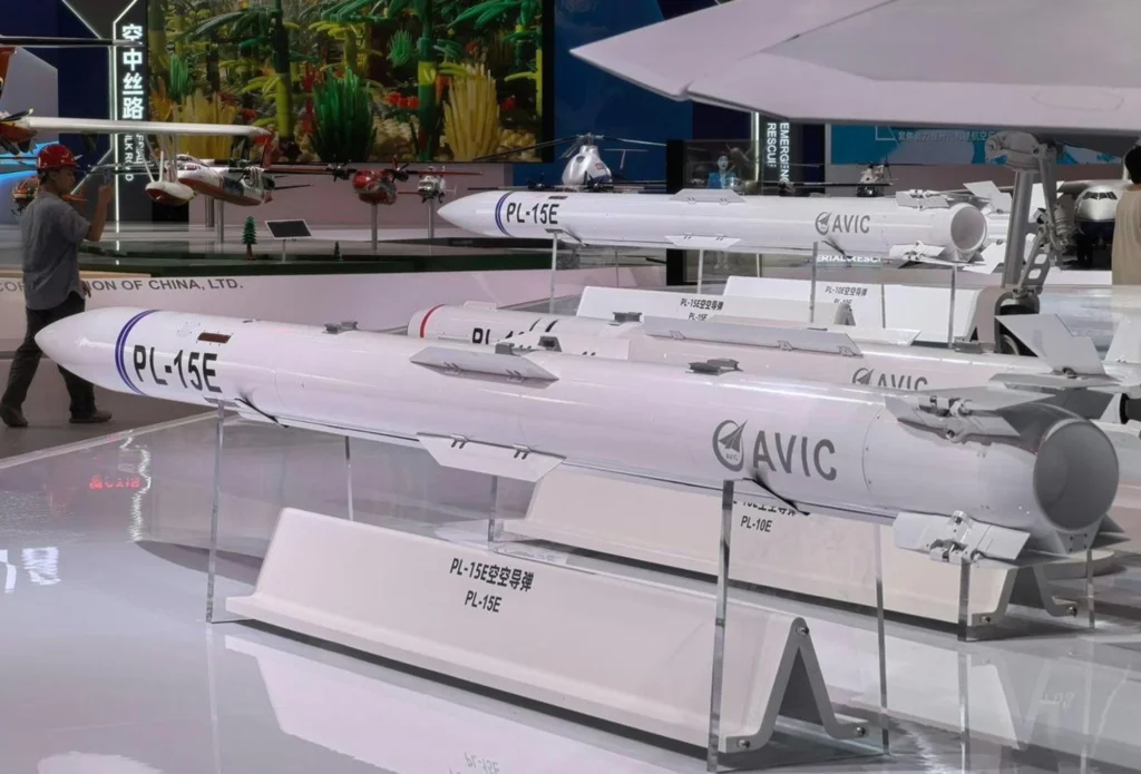 PL-15 long-range air-to-air missile launch from a Chinese fighter aircraft.