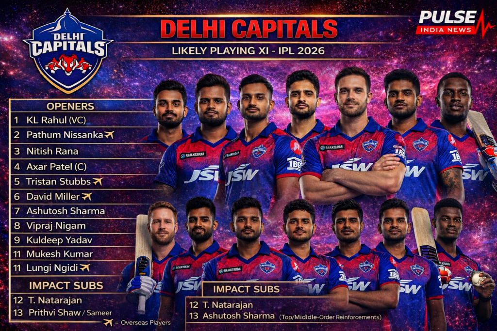 Delhi Capitals 2026: Strong Squad...But can Axar Patel Finally Delivery a Title Delhi Capitals IPL 2026 probable playing XI featuring Axar Patel captain, KL Rahul opener, David Miller finisher, Kuldeep Yadav spinner and Lungi Ngidi leading pace attack.