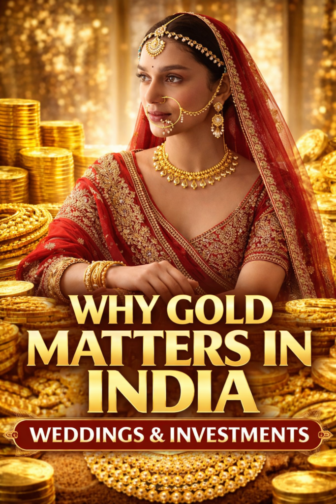Indian bride wearing traditional gold jewellery representing the cultural and investment importance of gold in India.