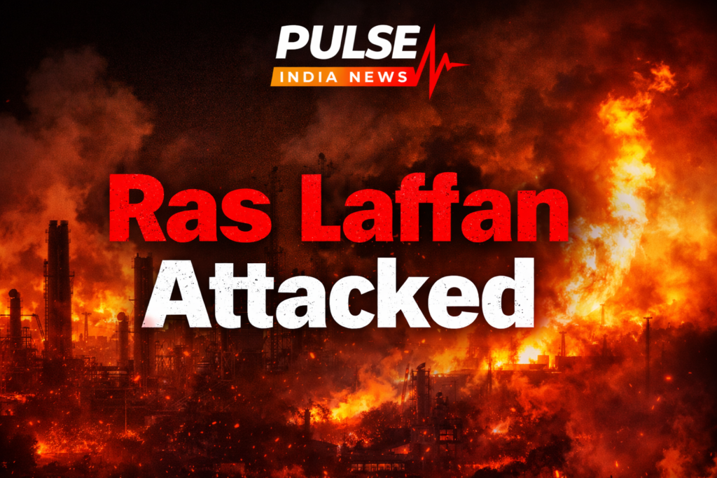 Ras Laffan Attack 2026: Missile Strikes, Global Reactions & Energy Crisis Explained Ras Laffan LNG facility in Qatar on fire after missile attack with Pulse India News graphic