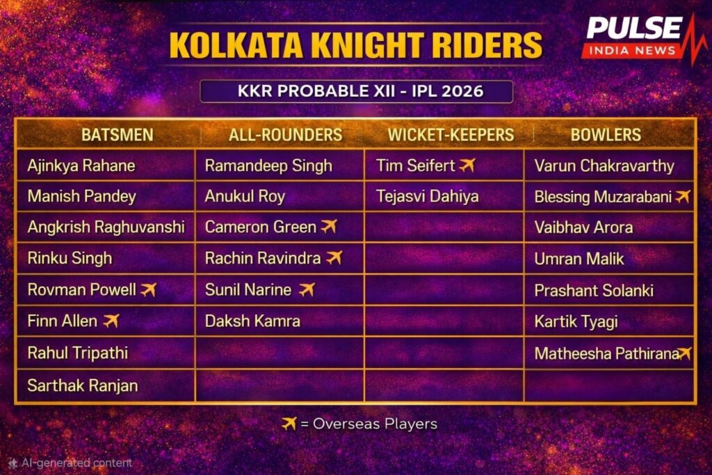 KKR 2026: Defending Champions… But Can They Repeat the Magic Again? kkr squad