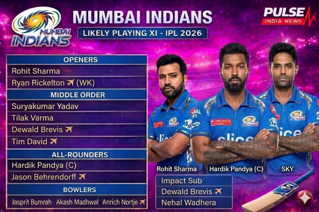 π Mumbai Indians 2026: Comeback Kings or Transition Phase? Mumbai Indians probable playing XI 2026 featuring Rohit Sharma Quinton de Kock Suryakumar Yadav Hardik Pandya Jasprit Bumrah and key players IPL 2026