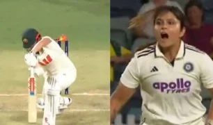 Sayali Satghare bowling for India women cricket team Perth test