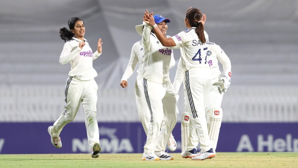 Sayali Satghare Trends After Stunning Debut Moment in India Women vs Australia Test Sayali Satghare bowling for India women cricket team Perth test