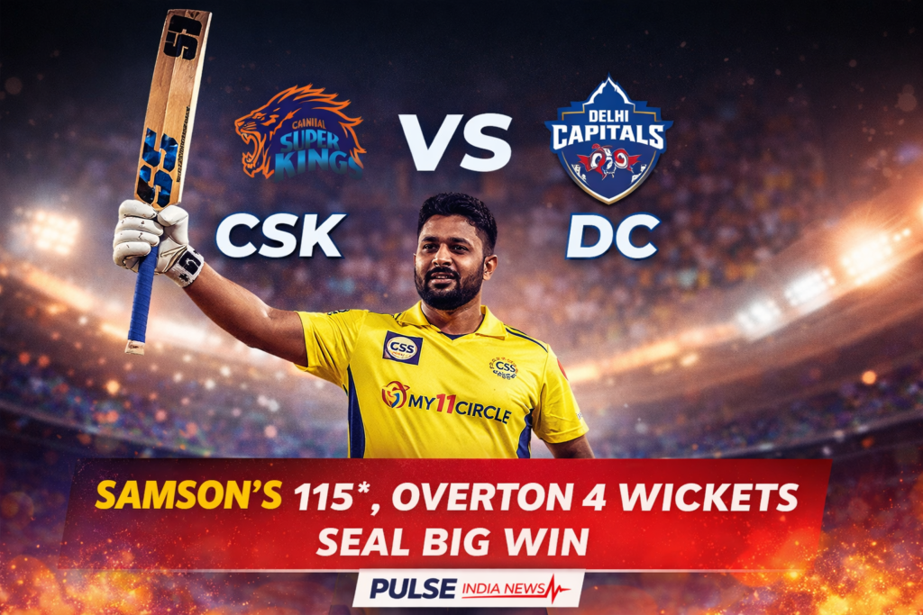 CSK vs DC IPL 2026 Match Analysis: Samson’s 115 Powers CSK to Dominant Win CSK vs DC IPL 2026 match graphic featuring Sanju Samson after scoring 115* with Chennai Super Kings dominating Delhi Capitals