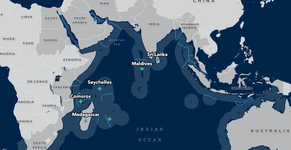 Map-based infographic showing strategic competition between India and China in Maldives and the Indian Ocean.