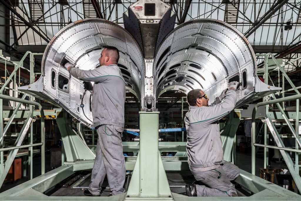 Dassault Aviation Rafale production line in France showing fighter jet manufacturing