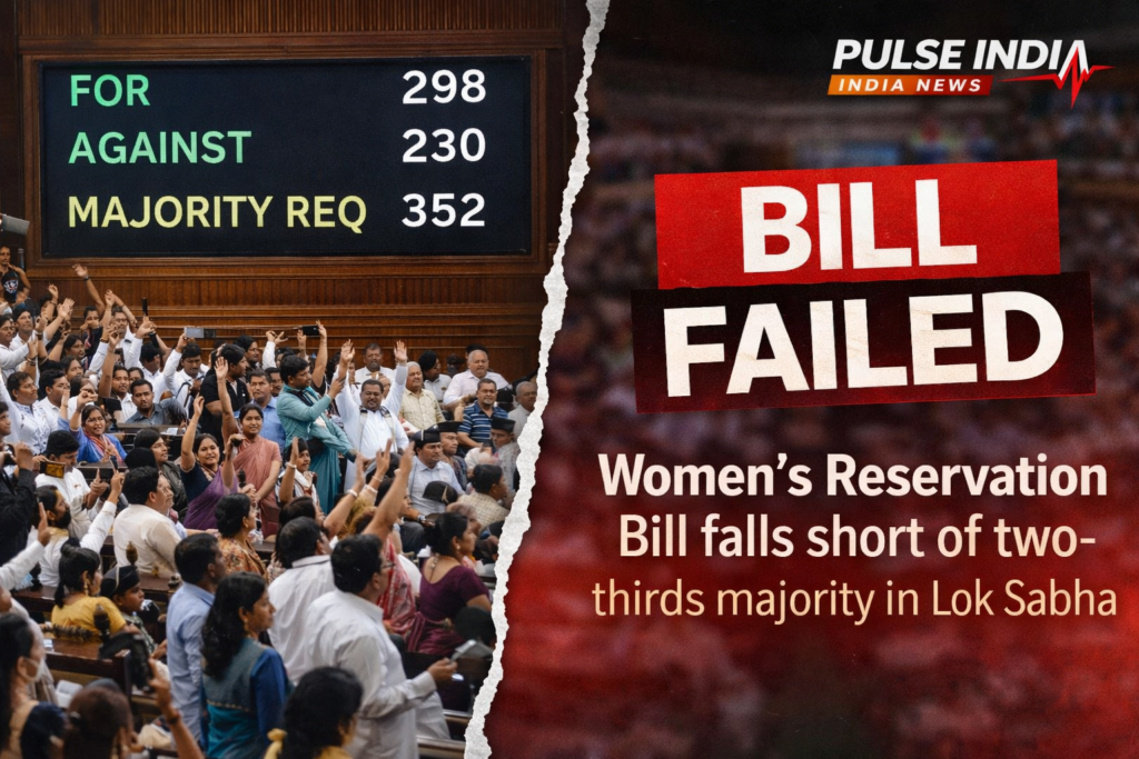 Women reservation bill fails Lok Sabha voting results 298 for 230 against majority requirement 352 India Parliament