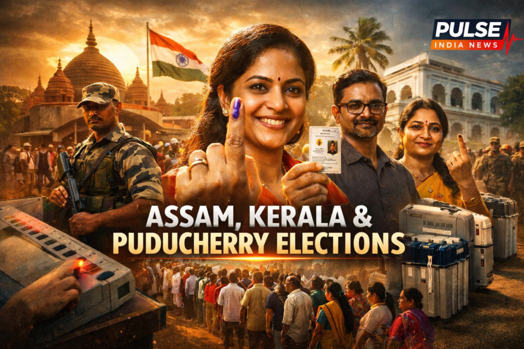 Polling Ends in Assam, Kerala and Puducherry; Results on May 4 Voters showing inked fingers and long queues during Assam Kerala Puducherry elections 2026 polling day