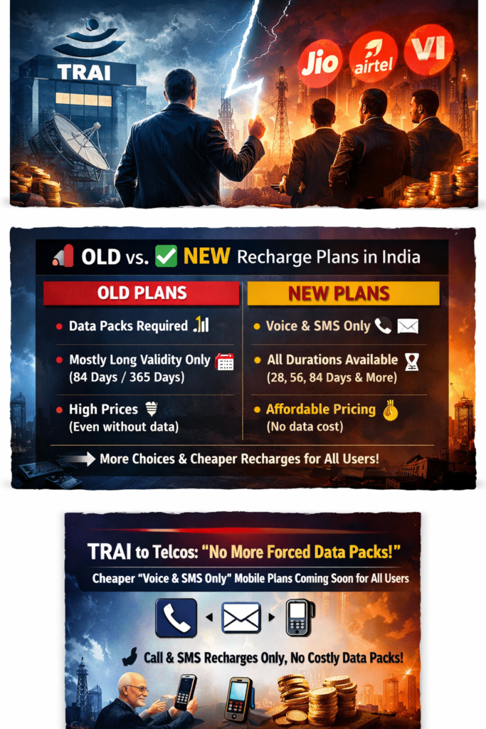 TRAI new telecom rules 2026 promoting cheaper voice and SMS only mobile recharge plans in India without data packs