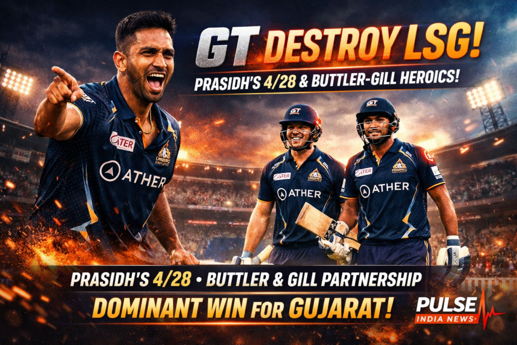 Prasidh Krishna celebrates as Jos Buttler and Shubman Gill lead Gujarat Titans win vs LSG in IPL 2026