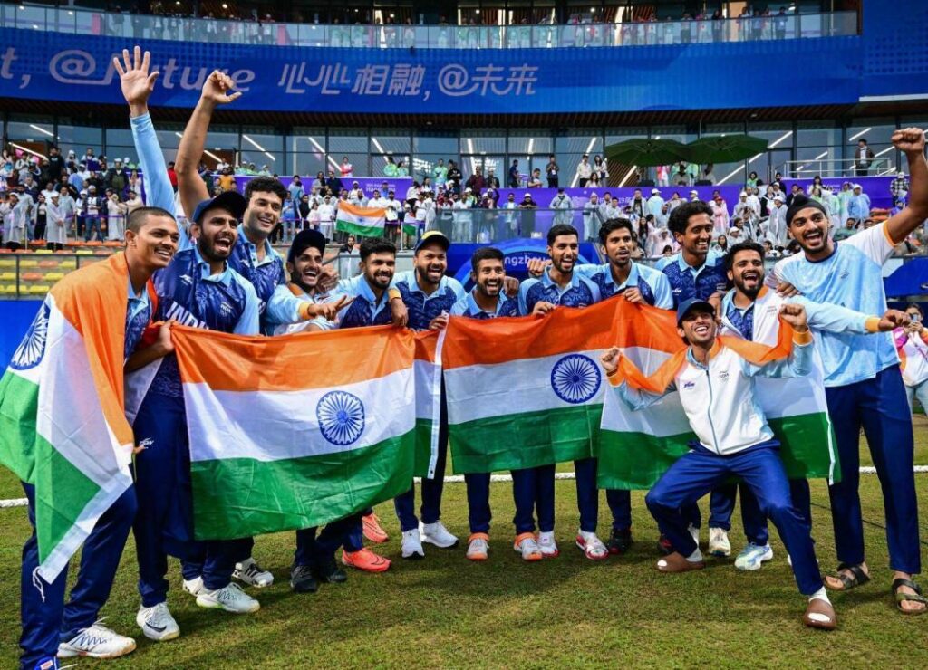 Asian Games cricket match India team players stadium action