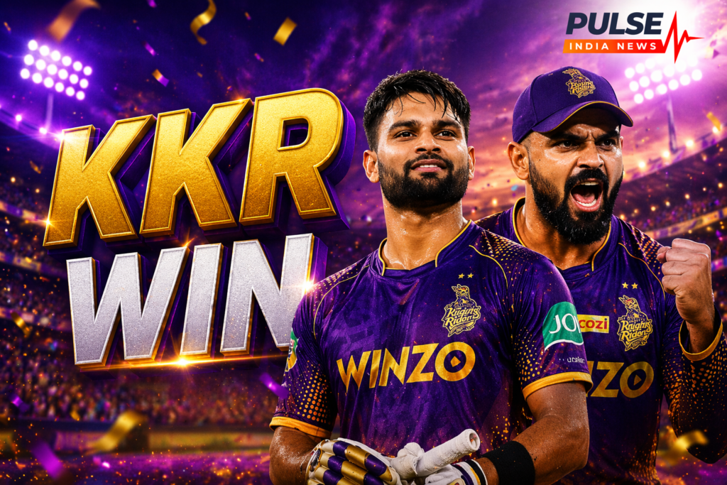 Kolkata Knight Riders players celebrate win against Rajasthan Royals IPL 2026 with Rinku Singh leading the chase
