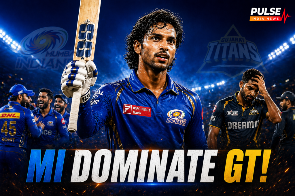 Tilak Varma celebrates his century as Mumbai Indians dominate Gujarat Titans in IPL 2026 match