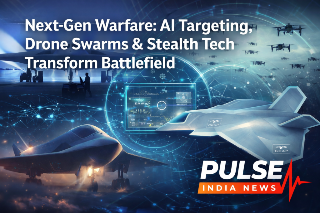 🛰️ Future Warfare Blueprint: Stealth, AI Targeting & Autonomous Systems Reshape Global Military Power Next-generation warfare concept showing B-21 stealth bomber, AI drone swarm, and sixth-generation fighter connected through advanced targeting systems