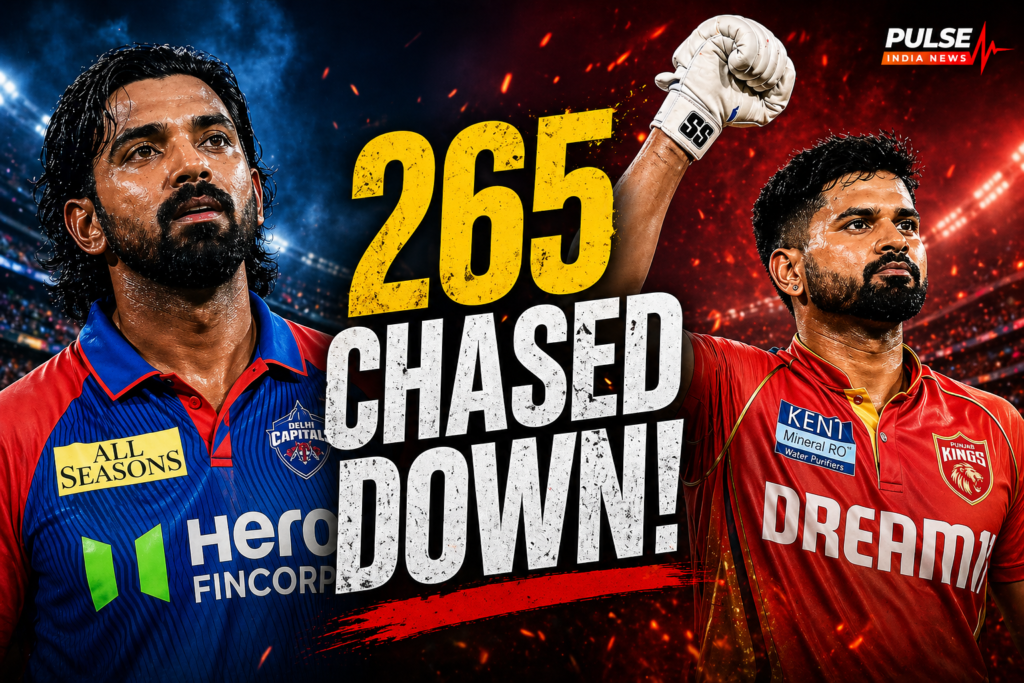 Shreyas Iyer celebrates as Punjab Kings chase down 265 against Delhi Capitals while KL Rahul looks disappointed after scoring 152 in IPL 2026