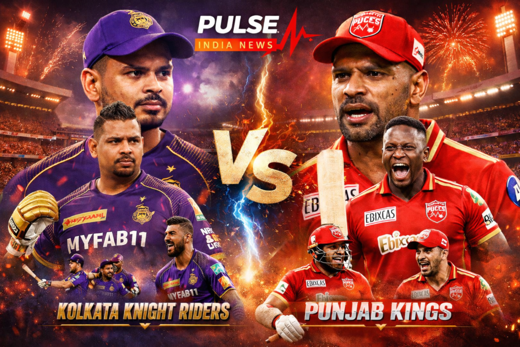 KKR vs PBKS IPL 2026: Kolkata Under Pressure as Punjab Kings Eye Dominant Win KKR vs PBKS IPL 2026 match preview cinematic image with players from Kolkata Knight Riders and Punjab Kings at Eden Gardens