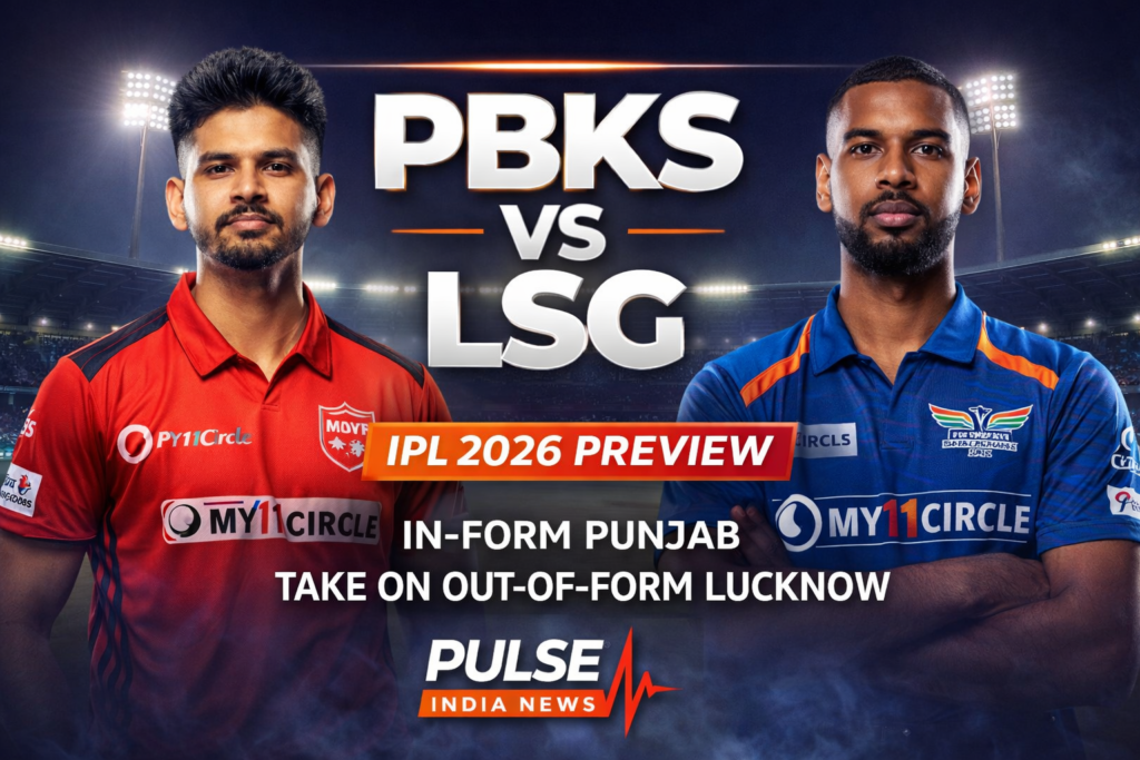PBKS vs LSG IPL 2026 match preview featuring Shreyas Iyer and Nicholas Pooran with Pulse India News logo