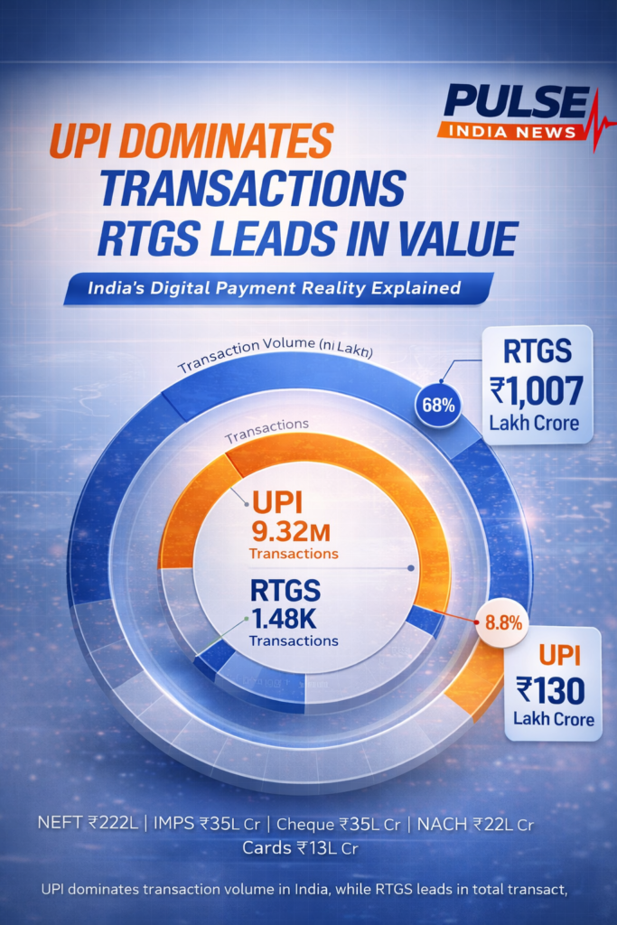 UPI vs RTGS digital payments infographic India transaction volume and value comparison