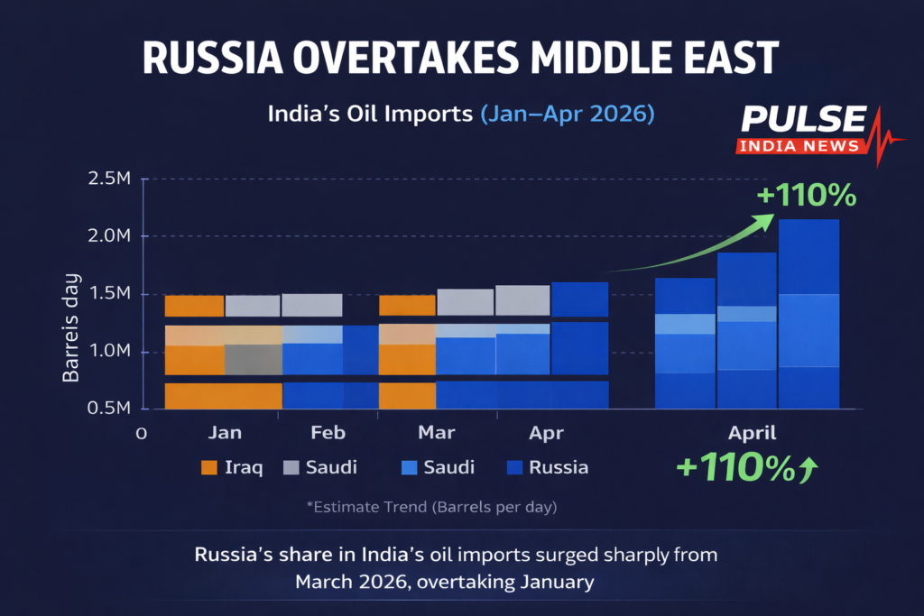 India oil imports Russia Saudi Arabia Iraq Jan to April 2026 chart showing Russia surge