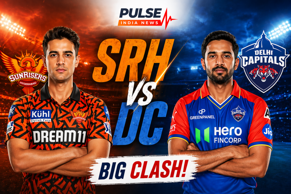 SRH vs DC IPL 2026 match preview featuring Sunrisers Hyderabad and Delhi Capitals players in a stadium backdrop