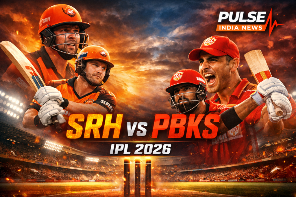 SRH vs PBKS IPL 2026 Preview: Playing XI, Pitch Report & Match Prediction SRH vs PBKS IPL 2026 cinematic clash featuring Travis Head and Shreyas Iyer with Pulse India News logo branding