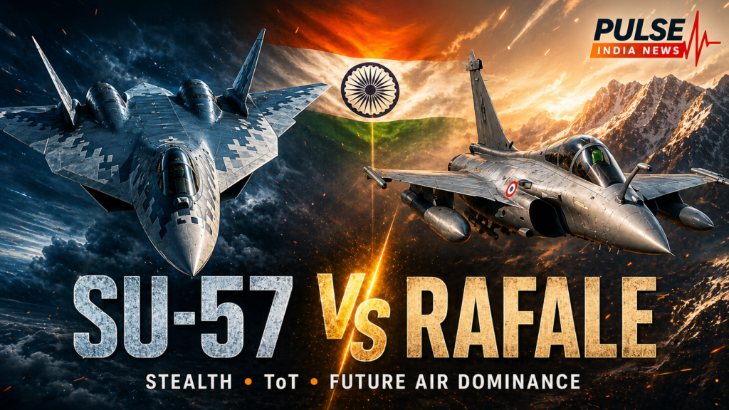 Su-57 stealth fighter and Rafale fighter comparison image