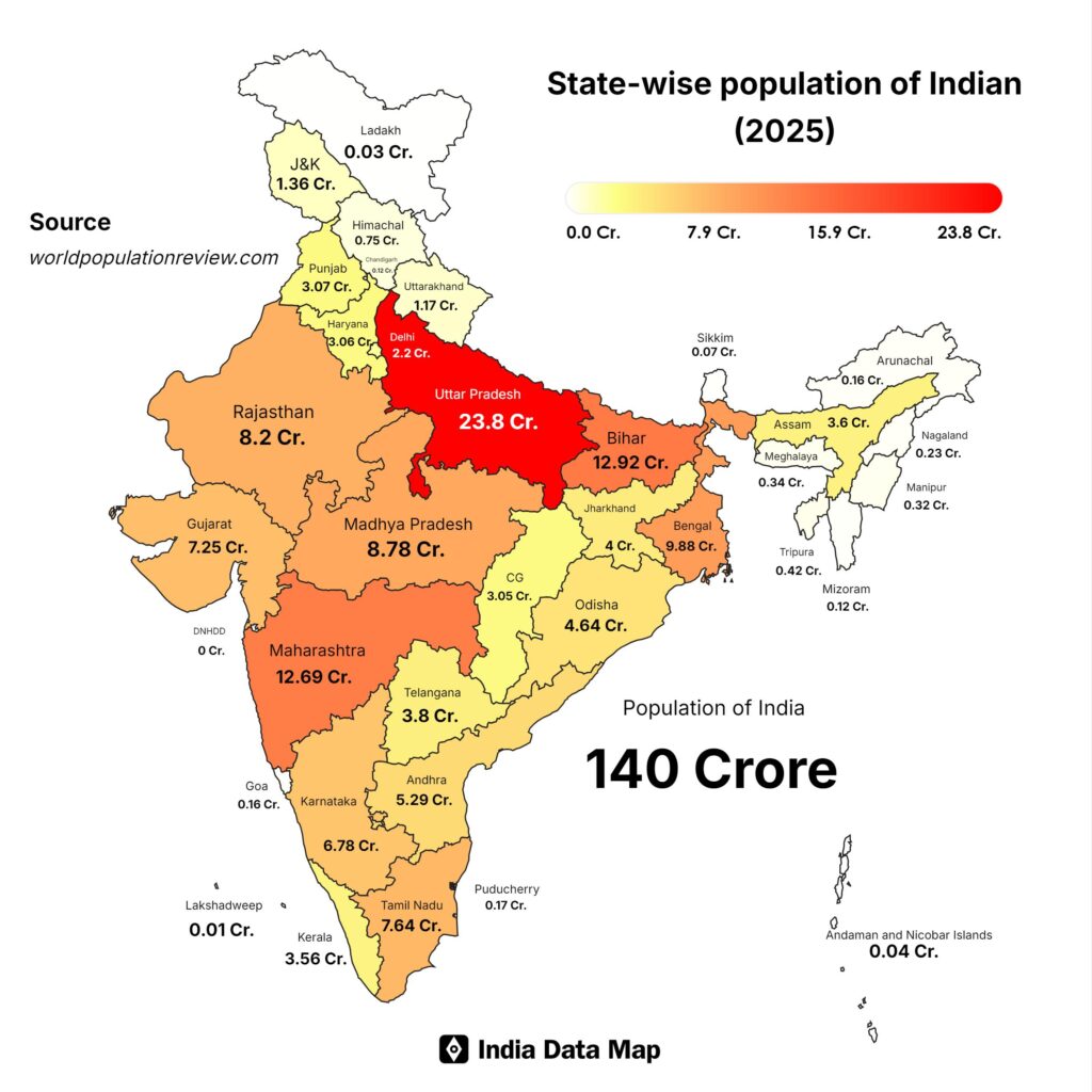 India map showing population growth differences between north and south states affecting political representation
