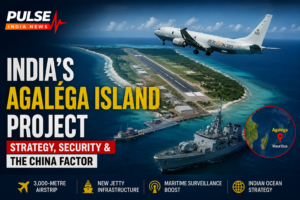 India’s Agaléga Island project showing airstrip, naval jetty and Indian maritime surveillance presence in the Indian Ocean.