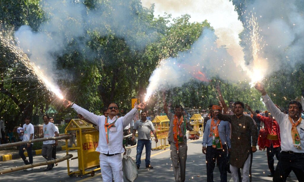 BJP supporters celebrating election victory in West Bengal 2026