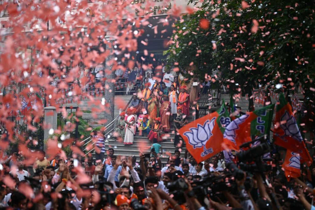 BJP supporters celebrating election victory in West Bengal