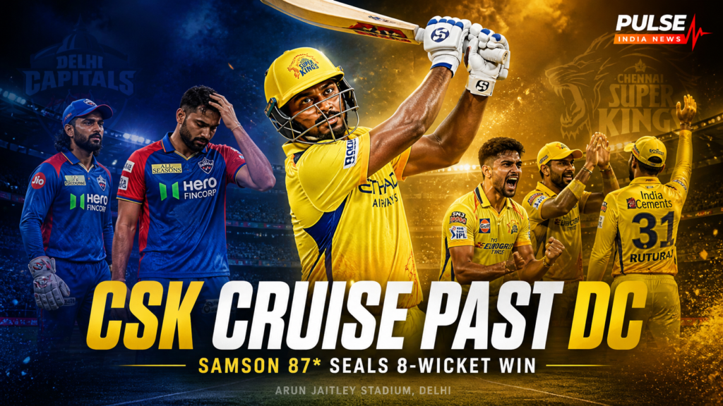 Sanju Samson batting during CSK vs DC IPL 2026 match leading Chennai Super Kings to victory