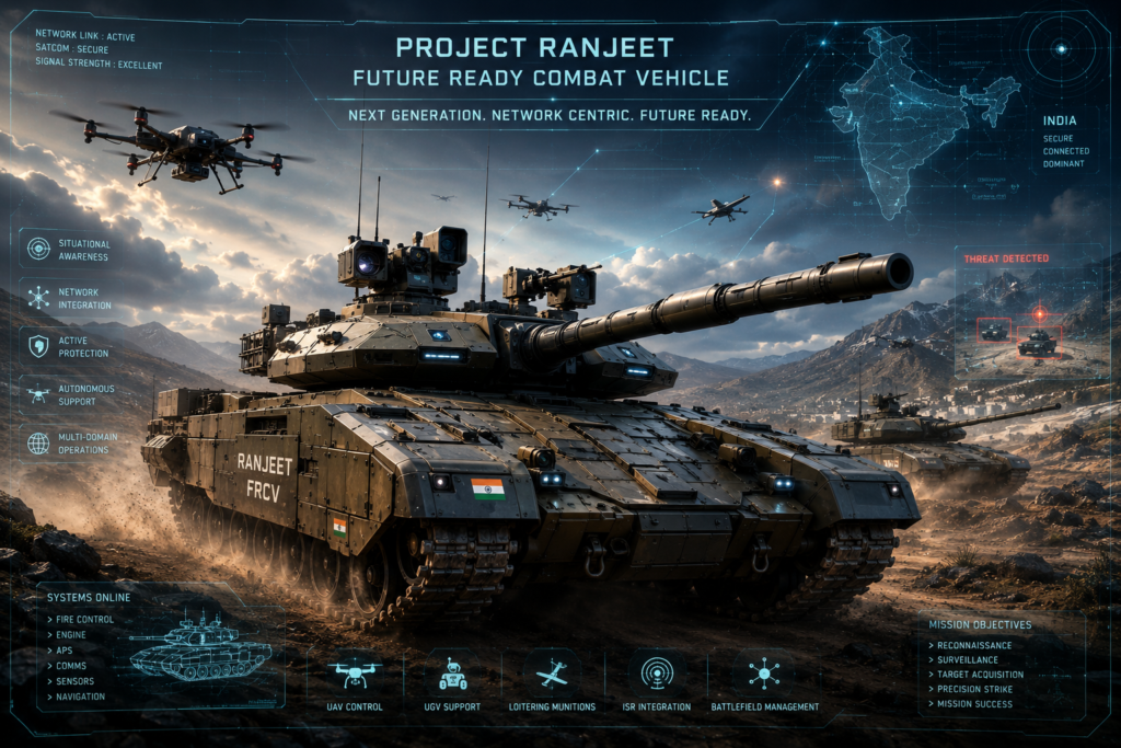 Concept image of India’s Future Ready Combat Vehicle with drone integration