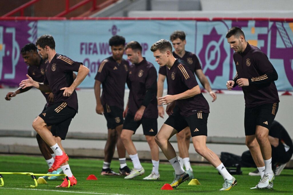 Football players training during national team World Cup preparation camp