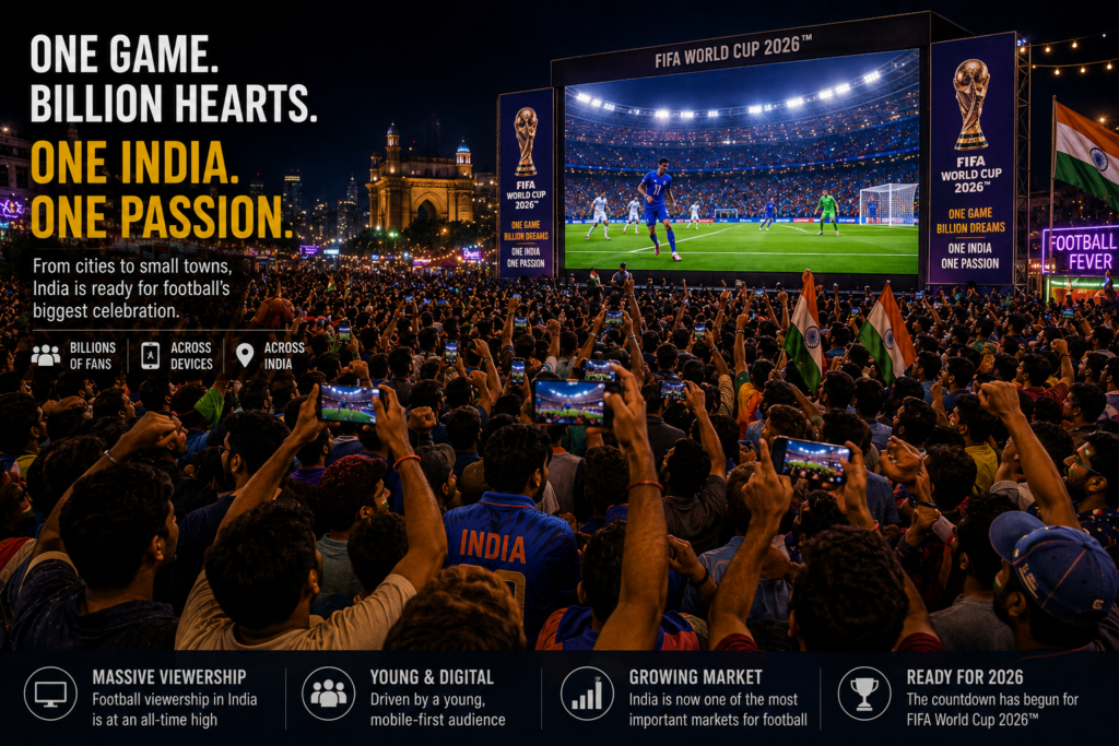 Indian football fans watching FIFA World Cup content on digital platforms as football popularity grows rapidly in India.