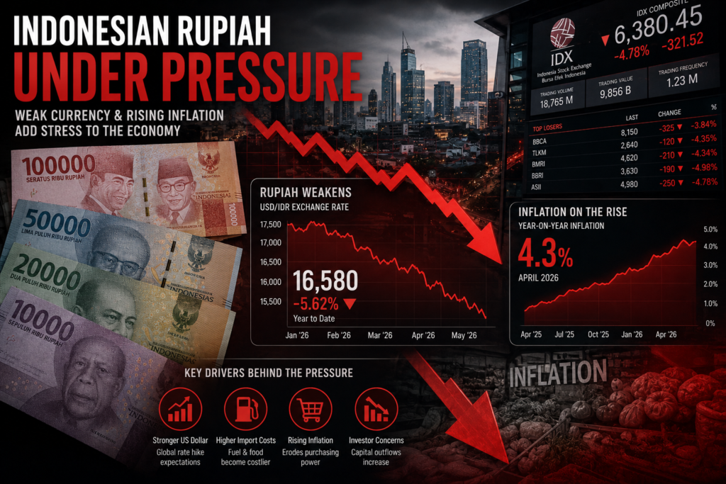 Indonesian rupiah under pressure amid inflation concerns and weakening currency in 2026