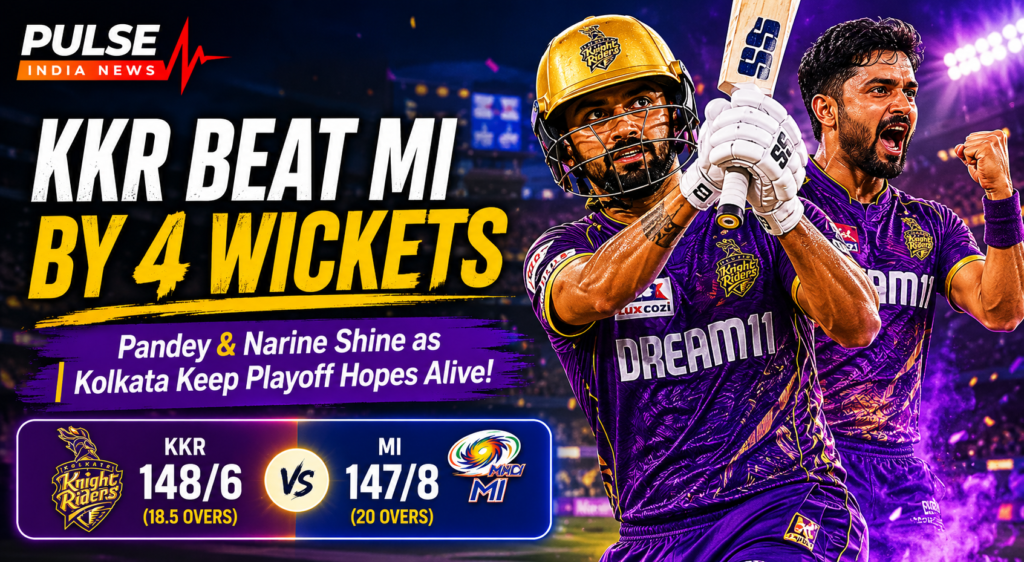 KKR vs MI IPL 2026 Match Analysis: Manish Pandey, Narine Power Kolkata to Crucial Win KKR players celebrate victory over Mumbai Indians at Eden Gardens during IPL 2026 as Kolkata keep playoff hopes alive with a four-wicket win.