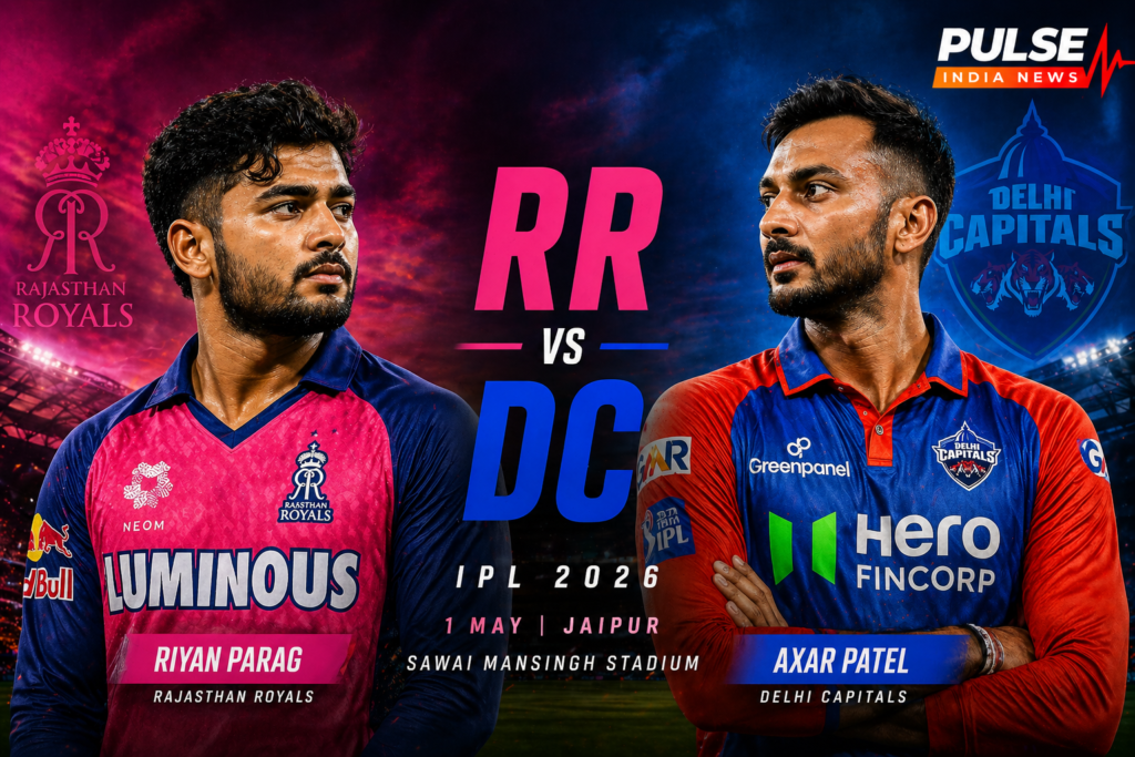 Riyan Parag of Rajasthan Royals and Axar Patel of Delhi Capitals facing off ahead of IPL 2026 match in Jaipur