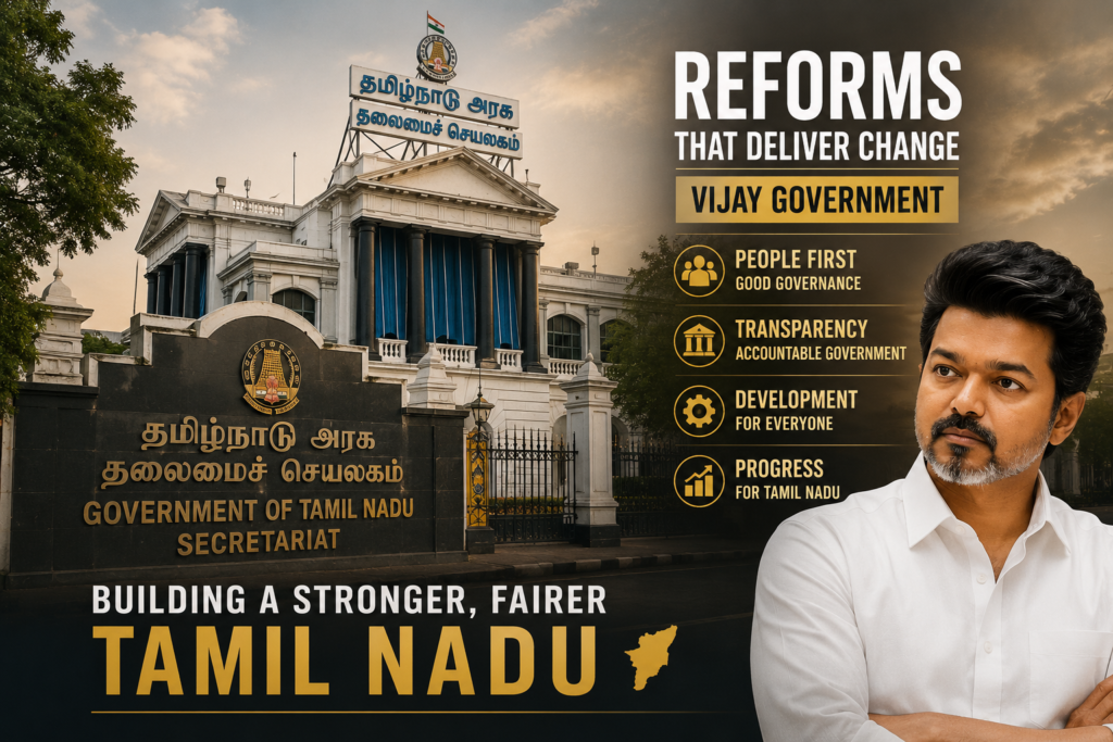 Tamil Nadu Secretariat and Assembly representing Vijay government reforms