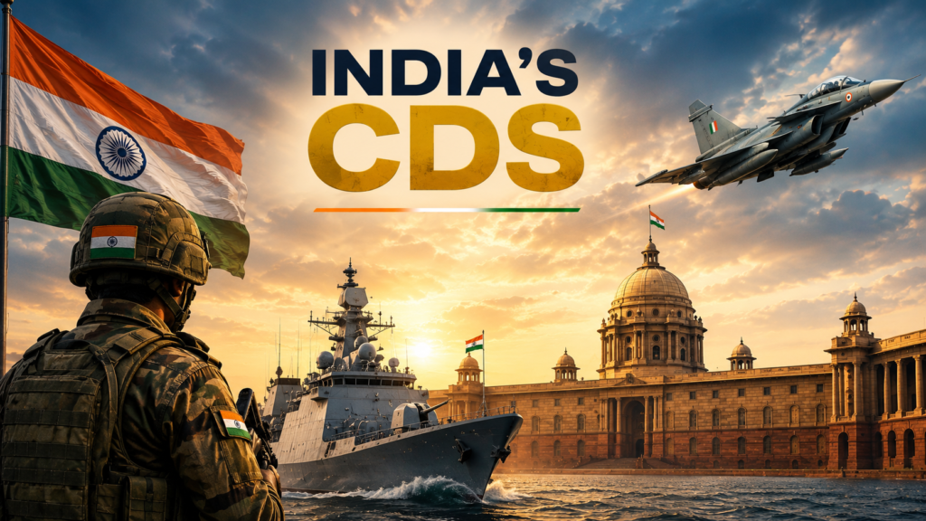Indian tri-services military visual representing the role of the Chief of Defence Staff