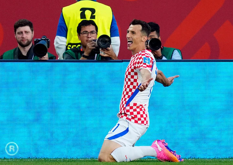 Ante Budimir celebrates after scoring for Croatia against Panama in FIFA World Cup 2026