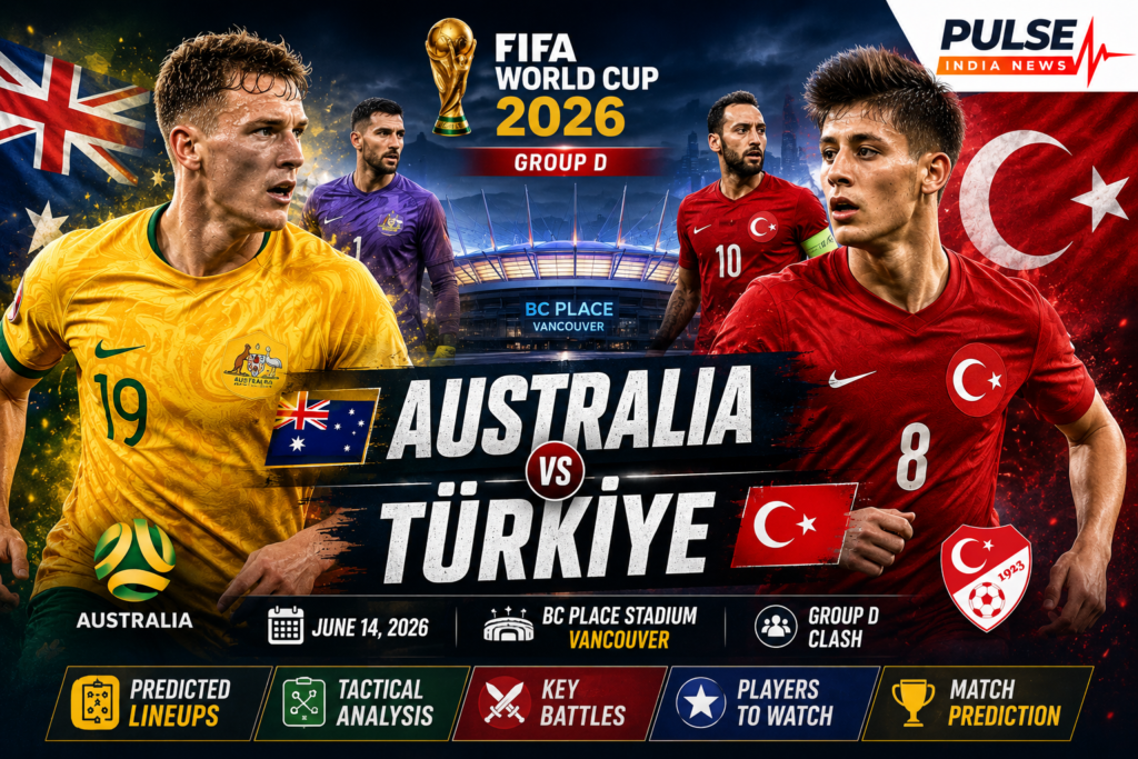 Australia vs Türkiye Preview: Predicted Lineups, Tactical Analysis, Key Battles & Prediction Harry Souttar of Australia and Arda Güler of Türkiye featured in a cinematic FIFA World Cup 2026 match poster at BC Place Stadium, Vancouver.