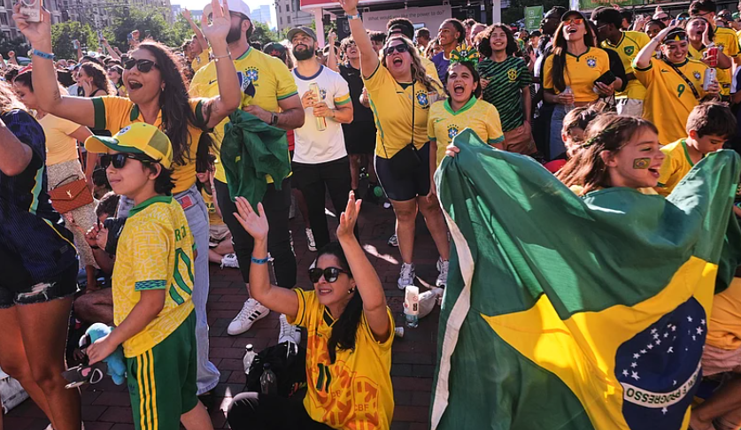 Brazil fans celebrate during FIFA World Cup 2026 match against Scotland