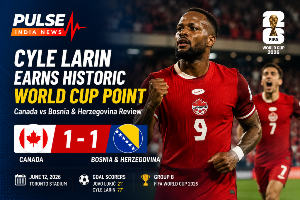 Canada vs Bosnia & Herzegovina Review: Cyle Larin Earns Historic World Cup Point for Canada Canada striker Cyle Larin celebrates after scoring a late equalizer against Bosnia and Herzegovina during the FIFA World Cup 2026 Group B match in Toronto, securing Canada's first-ever World Cup tournament point.