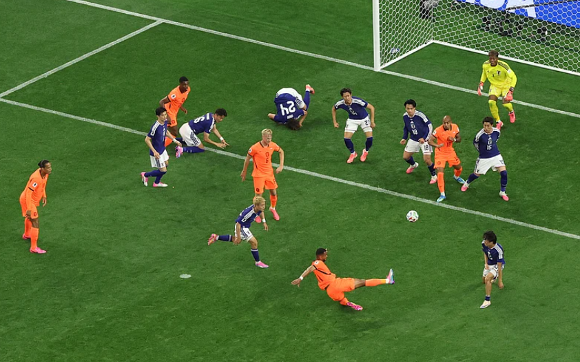 Netherlands forward Cody Gakpo shoots inside the penalty area during the FIFA World Cup 2026 Group F match against Japan