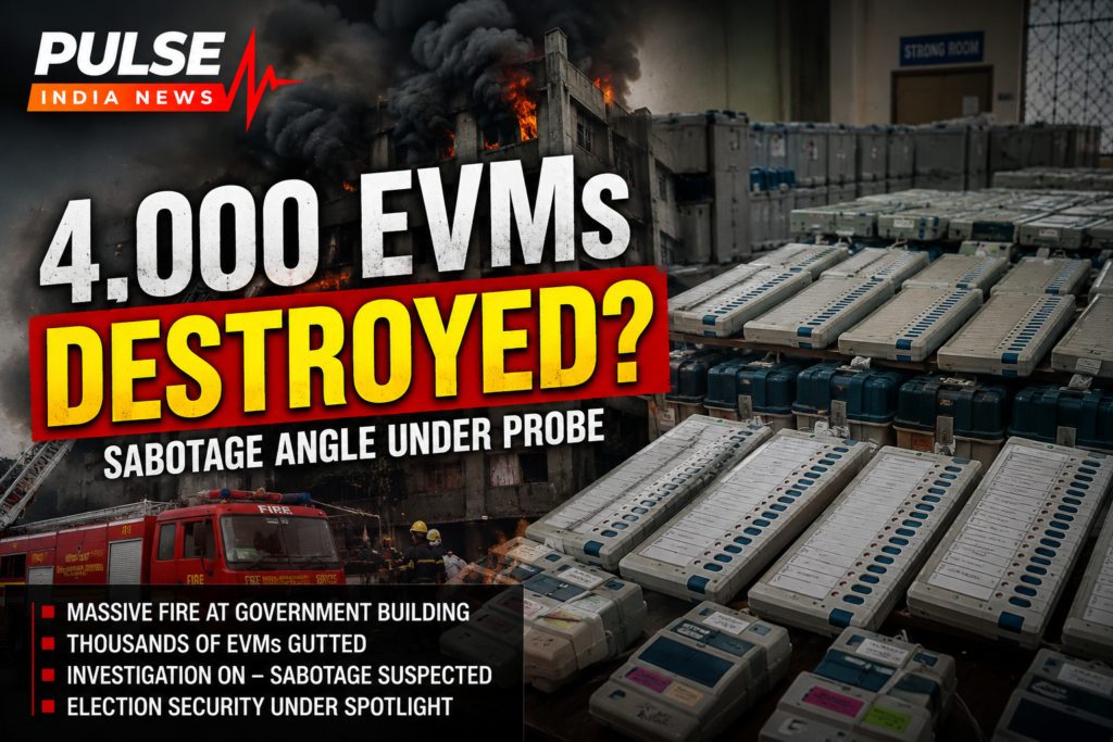 Thousands of Electronic Voting Machines stored in a strong room as a government building fire raises concerns over EVM security in West Bengal.