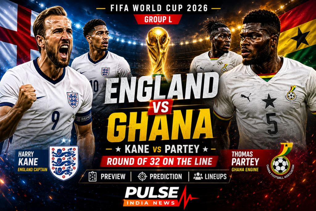 England vs Ghana Preview, Prediction, Lineups & Qualification Scenarios | FIFA World Cup 2026 Harry Kane and Thomas Partey featured in a cinematic FIFA World Cup 2026 match preview poster for England vs Ghana in Group L.