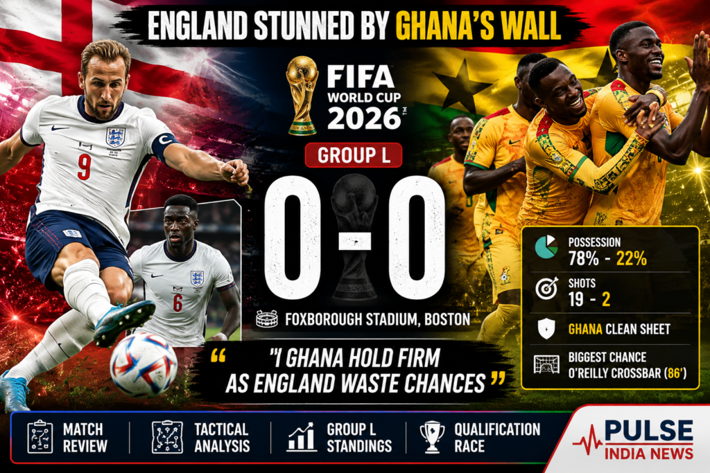 Harry Kane and Ghana players featured in a FIFA World Cup 2026 graphic after England and Ghana played out a 0-0 draw in Group L.