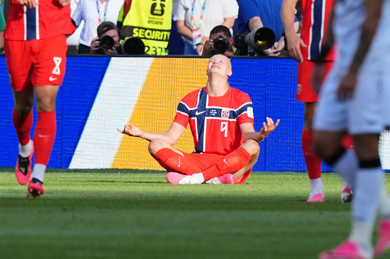 Erling Haaland celebrates after scoring for Norway against Iraq during FIFA World Cup 2026